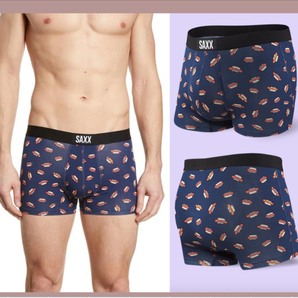 NEW $34 SAXX [ Small ] Vibe Slim Fit Stretch Boxer‎ Briefs Navy Hot Dogs #5335